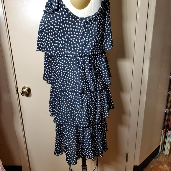 Style & Co Layered Ruffle Dress - XL - Black & White Dots - Picture 4 of 9